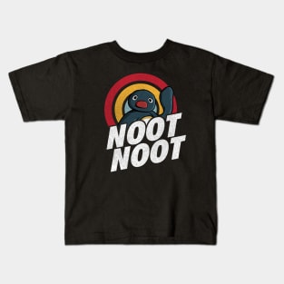Noot Noot Funny Penguin Meme Vintage Rainbow Distressed Kids T-Shirt